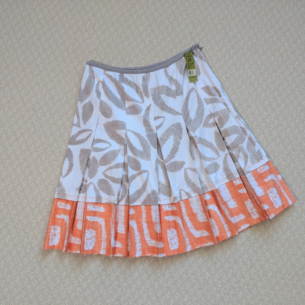 NWT Nic + Zoe Pleated Orange, White, Tan Skirt